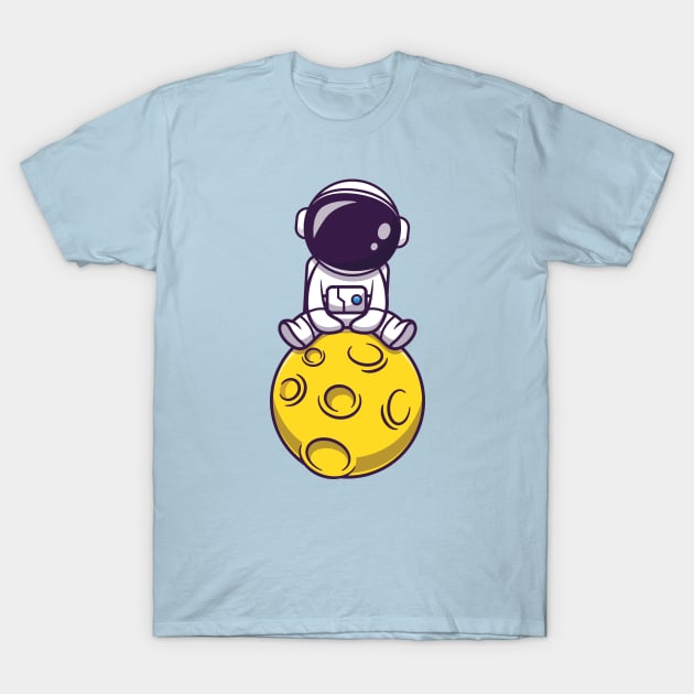 Cute Astronaut Sitting On Moon Cartoon T-Shirt by Catalyst Labs